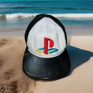 Sony Playstation Black & White Faux Lethaer Hat Snapback Cap PS1 PS2 PS3 PS4 PS5